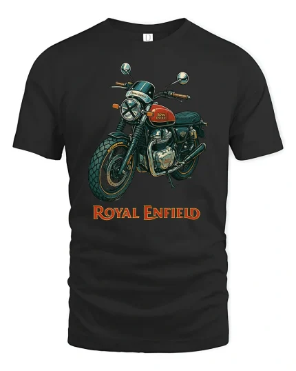 Royal Enfield Classic Motorcycle Graphic Tshirt Vintage Rider Soul - black t-shirt on white background