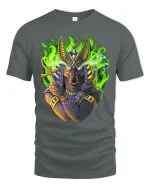 Egyptian Anubis Wolf God Art Tshirt Mythic Power Energy - gray t-shirt on white background