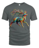 Colorful Abstract Deer Art Tshirt Vibrant Creative Flow - gray t-shirt on white background