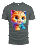 Cute Rainbow Kitten Cartoon Tshirt Adorable Happy Color Vibes - gray t-shirt on white background