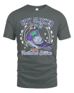 City Slicker Pigeon Cartoon Tshirt Funny Urban Street Style - gray t-shirt on white background