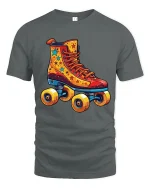 Retro Roller Skate Cartoon Tshirt Colorful Fun Vintage Vibes - gray t-shirt on white background