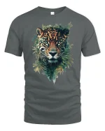 Majestic Leopard Jungle Art Tshirt Fierce Wild Nature Power - gray t-shirt on white background