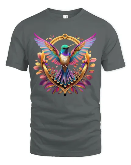 Colorful Hummingbird Floral Art Tshirt Vibrant Freedom Energy - gray t-shirt on white background