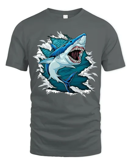 Fierce Great White Shark Graphic Tshirt Powerful Ocean Energy - gray t-shirt on white background