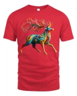 Colorful Abstract Deer Art Tshirt Vibrant Creative Flow - red t-shirt on white background