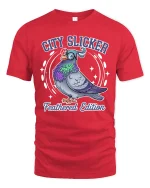 City Slicker Pigeon Cartoon Tshirt Funny Urban Street Style - red t-shirt on white background