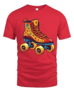 Retro Roller Skate Cartoon Tshirt Colorful Fun Vintage Vibes - red t-shirt on white background