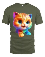 Cute Rainbow Kitten Cartoon Tshirt Adorable Happy Color Vibes - military green t-shirt on white background