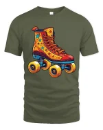 Retro Roller Skate Cartoon Tshirt Colorful Fun Vintage Vibes - military green t-shirt on white background