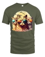Cool Cats In Sunglasses Graphic Tshirt Summer City Vibes - military green t-shirt on white background