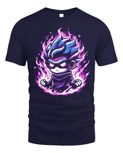 Anime Power Aura Cartoon Tshirt Fierce Energy Cool Style - navy t-shirt on white background
