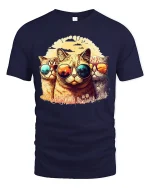 Cool Cats In Sunglasses Graphic Tshirt Summer City Vibes - navy t-shirt on white background
