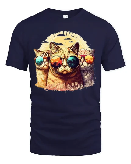 Cool Cats In Sunglasses Graphic Tshirt Summer City Vibes - navy t-shirt on white background