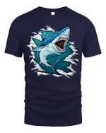 Fierce Great White Shark Graphic Tshirt Powerful Ocean Energy - navy t-shirt on white background