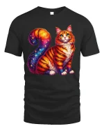 Galaxy Cat Cosmic Art Tshirt Colorful Space Fantasy Design - black t-shirt on white background
