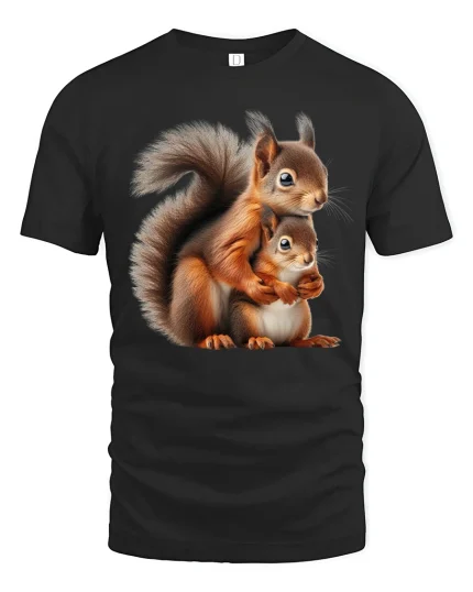 Cute Squirrel Family Hug Graphic Tshirt Heartwarming Design - black t-shirt on white background