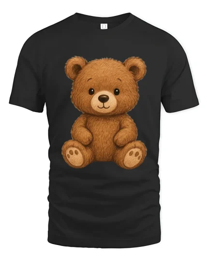 Cute Teddy Bear Illustration Tshirt Soft Cozy Heartwarming Style - black t-shirt on white background