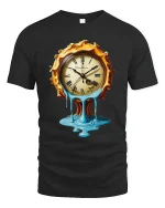 Melting Time Clock Surreal Art Tshirt Dreamy Vintage Style - black t-shirt on white background