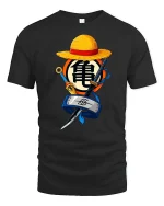 Anime Ninja Pirate Fusion Symbol Graphic Tshirt Bold Style - black t-shirt on white background