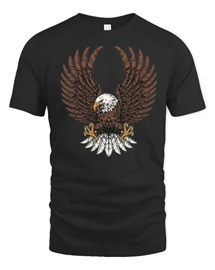 Majestic Eagle Wings Power Graphic Tshirt Bold Freedom Art - black t-shirt on white background