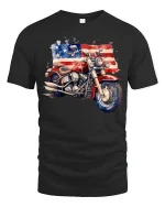 American Flag Motorcycle Illustration Graphic Tshirt Freedom Ride - black t-shirt on white background