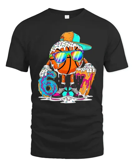 Funny Donut Basketball Character Tshirt Sweet Street Style Art - black t-shirt on white background