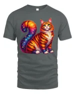 Galaxy Cat Cosmic Art Tshirt Colorful Space Fantasy Design - gray t-shirt on white background