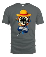 Anime Ninja Pirate Fusion Symbol Graphic Tshirt Bold Style - gray t-shirt on white background