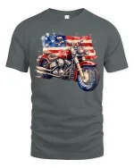 American Flag Motorcycle Illustration Graphic Tshirt Freedom Ride - gray t-shirt on white background