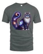 Cosmic Galaxy Cat Art Tshirt Mystical Space Feline Illustration - gray t-shirt on white background