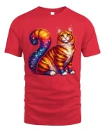 Galaxy Cat Cosmic Art Tshirt Colorful Space Fantasy Design - red t-shirt on white background