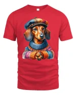 Stylish Dachshund Illustration Tshirt Cozy Artistic Dog Design - red t-shirt on white background