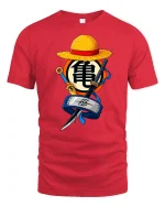 Anime Ninja Pirate Fusion Symbol Graphic Tshirt Bold Style - red t-shirt on white background