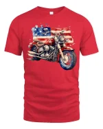American Flag Motorcycle Illustration Graphic Tshirt Freedom Ride - red t-shirt on white background