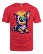 Colorful Angel Chihuahua Cartoon Tshirt Cute Halo Puppy Art - red t-shirt on white background