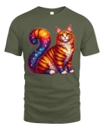 Galaxy Cat Cosmic Art Tshirt Colorful Space Fantasy Design - military green t-shirt on white background