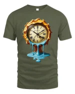 Melting Time Clock Surreal Art Tshirt Dreamy Vintage Style - military green t-shirt on white background