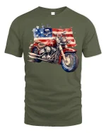 American Flag Motorcycle Illustration Graphic Tshirt Freedom Ride - military green t-shirt on white background