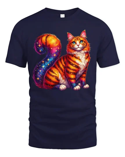 Galaxy Cat Cosmic Art Tshirt Colorful Space Fantasy Design - navy t-shirt on white background