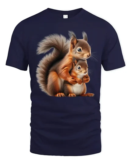 Cute Squirrel Family Hug Graphic Tshirt Heartwarming Design - navy t-shirt on white background