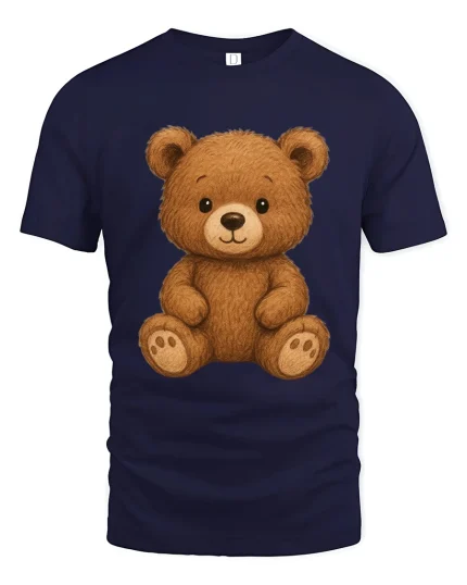 Cute Teddy Bear Illustration Tshirt Soft Cozy Heartwarming Style - navy t-shirt on white background