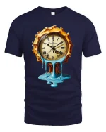 Melting Time Clock Surreal Art Tshirt Dreamy Vintage Style - navy t-shirt on white background