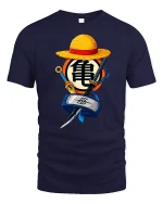 Anime Ninja Pirate Fusion Symbol Graphic Tshirt Bold Style - navy t-shirt on white background