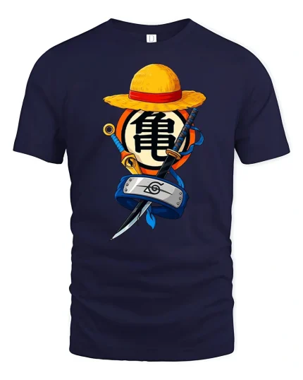 Anime Ninja Pirate Fusion Symbol Graphic Tshirt Bold Style - navy t-shirt on white background