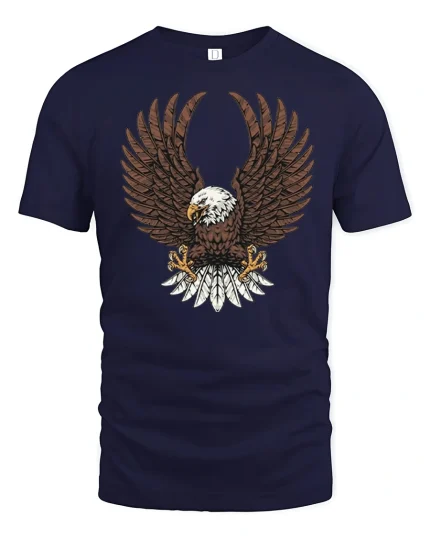 Majestic Eagle Wings Power Graphic Tshirt Bold Freedom Art - navy t-shirt on white background