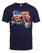 American Flag Motorcycle Illustration Graphic Tshirt Freedom Ride - navy t-shirt on white background
