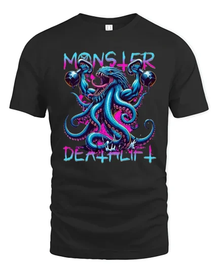 Monster Deathlift Octopus Gym Workout Graphic T Shirt Tee - black t-shirt on white background