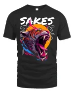 Sakes Sakes Roaring Tiger Aggressive Street Art Graphic T Shirt - black t-shirt on white background