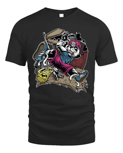 Breakdance Raccoon Urban Street Art Graphic T Shirt - black t-shirt on white background